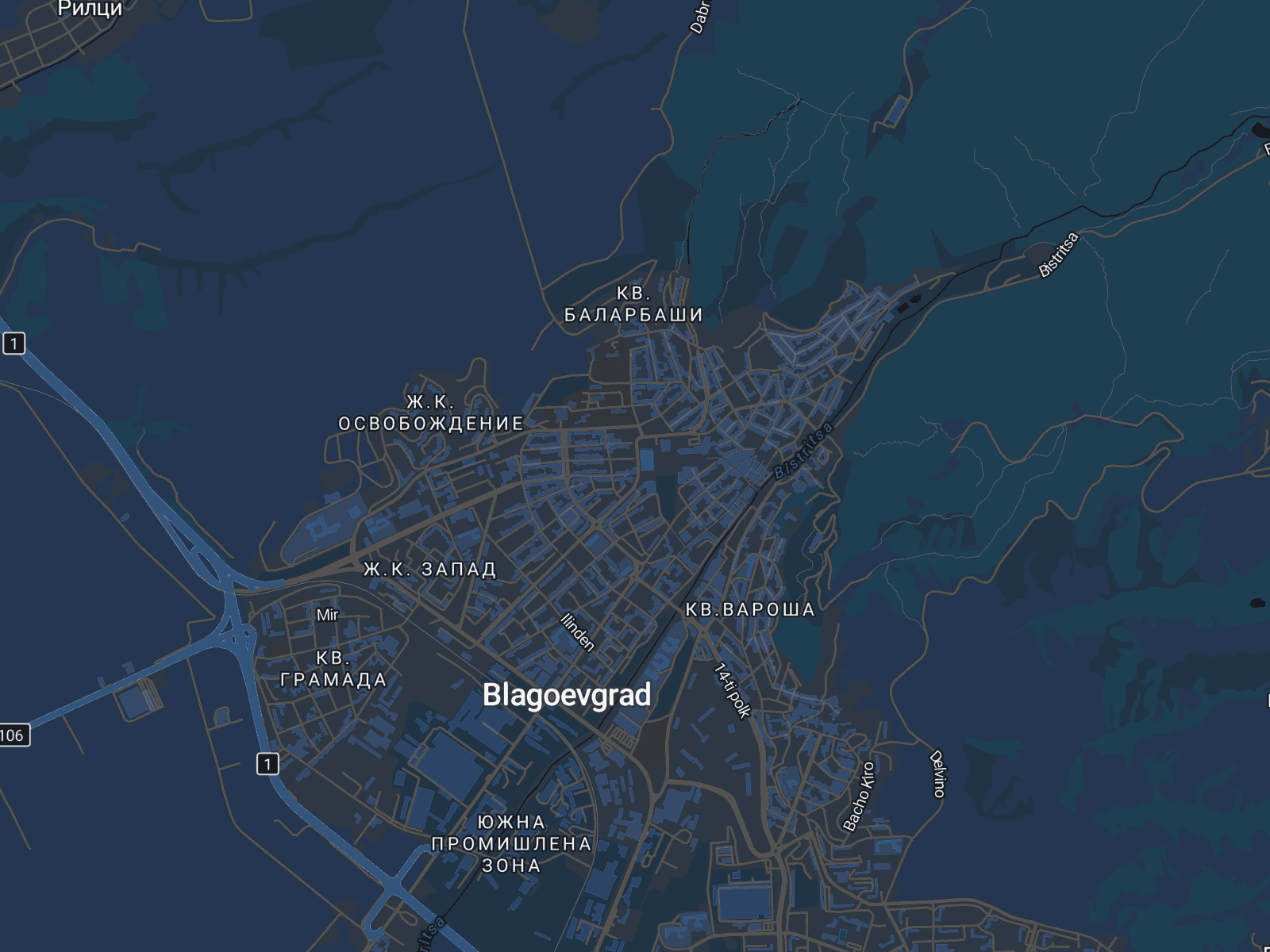 Карта на Благоевград